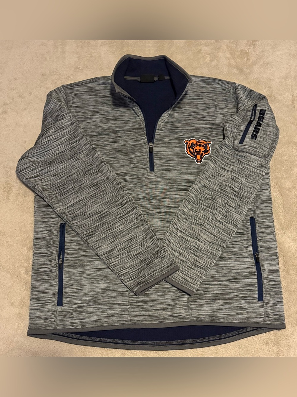 Official NFL Licensed Chicago Bears Gray Heather Quarter-Zip Pullover - Men’s L